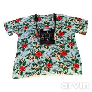 Polaroid Tropical Floral Tee - Green and Red